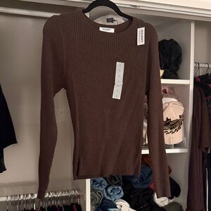 Old Navy Brown Ribbed Crew Neck Sweater